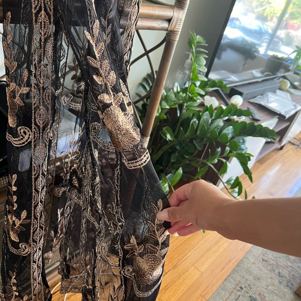VENUS Black Maxi Dress with Gold Floral Embroidery - Picture 5 of 7